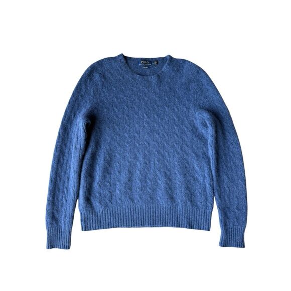 Polo Ralph Lauren Blue 100% Fuzzy Textured Cashmere Sweater Size L - Picture 2 of 9